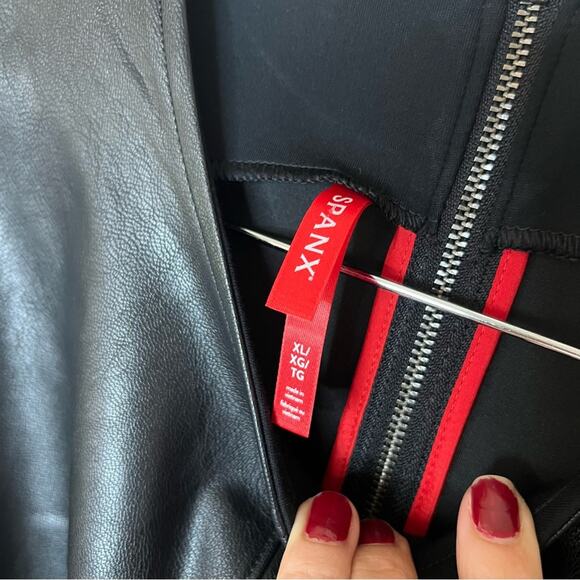 SPANX Faux Leather Combo Panel Knit Midi Sheath Dress Luxe Black NEW Womens XL - Picture 8 of 12